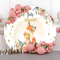 Lofaris Fox Floral Stars Glitter Round Baby Shower Backdrop