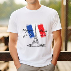 Lofaris France Flag Eiffel Tower Paris 2024 Olympic Tshirt