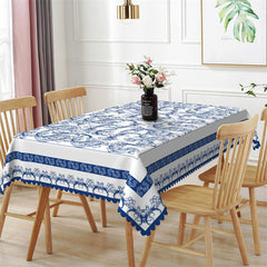 Lofaris French Country Toile Blue Paisley White Tablecloth