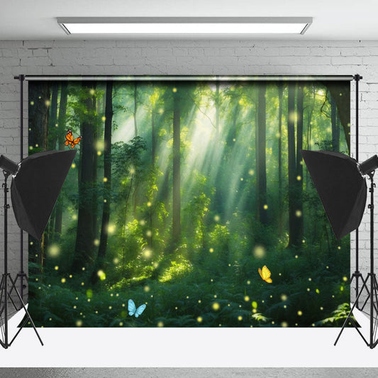 Lofaris Fresh Green Butterfly Spring Photo Forest Backdrop