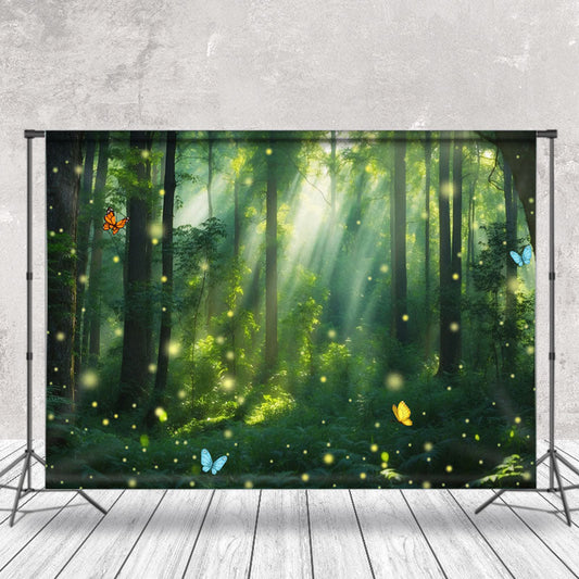 Lofaris Fresh Green Butterfly Spring Photo Forest Backdrop