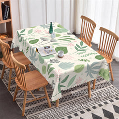 Lofaris Fresh Green Leaves Pink Flower Rectangle Tablecloth