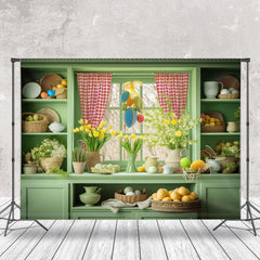 Lofaris Fresh Green Shelf Window Floral Eggs Easter Backdrop