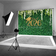 Lofaris Fresh White Flower Green Grass Graduation Backdrop