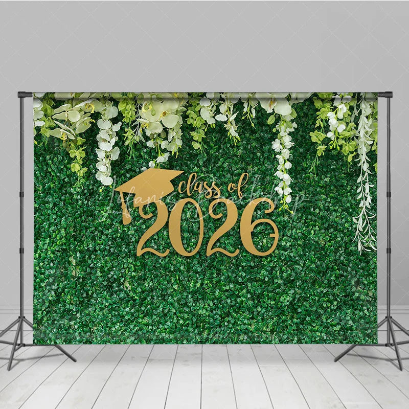 Lofaris Fresh White Flower Green Grass Graduation Backdrop
