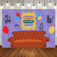 Lofaris Friends Sofa Balloon Purple Happy Birthday Backdrop