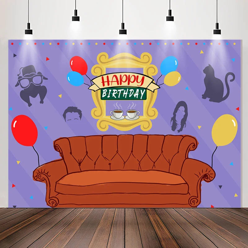 Lofaris Friends Sofa Balloon Purple Happy Birthday Backdrop