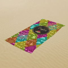 Lofaris Full Color Custom Name Mardi Gras Beach Towel