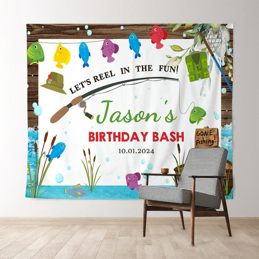 Lofaris Fun Go Fishing Custom Name Birthday Bash Backdrop