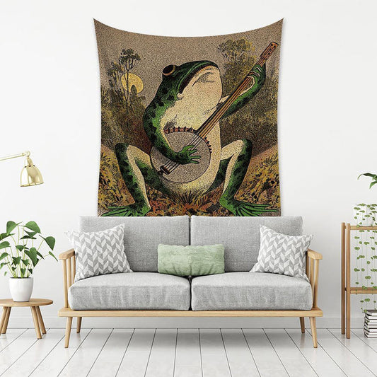 Lofaris Funny Moon Field Green Frog Banjo Wall Decor Tapestry