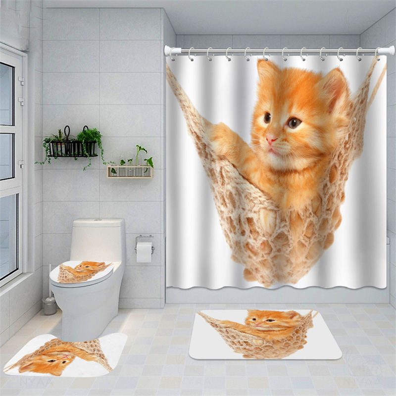 Lofaris Funny Orange Cat Swing Shower Curtain For Bathroom