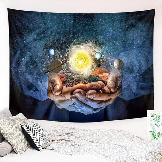 Lofaris Galaxy Soil Sun Hands Tapestry For Bedroom