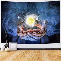 Lofaris Galaxy Soil Sun Hands Tapestry For Bedroom