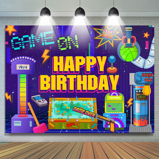 Lofaris Game On Funny Purple Happy Birthday Backdrop For Boy