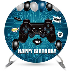 Lofaris Gamepad Blue Circuit Board Round Birthday Backdrop