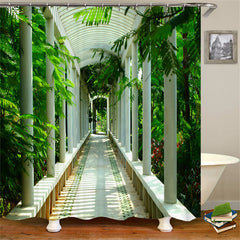 Lofaris Garden Scenery White Corridor Bathtub Shower Curtain