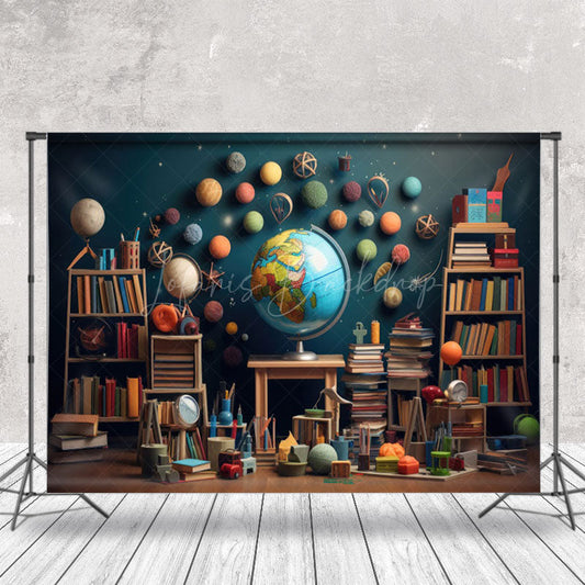 Lofaris Geography Bookcase Globe Retro Wall Photo Backdrop