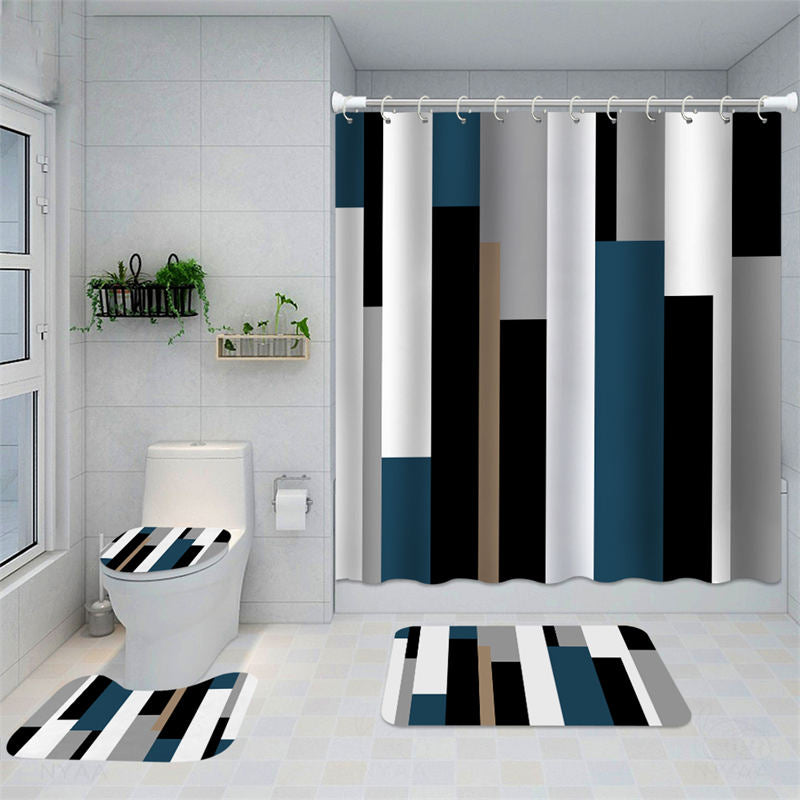 Lofaris Geometric Blue Black Block Abstract Shower Curtain