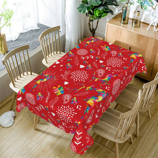 Lofaris Geometric Deers Spark Gift Repeat Red Dining Tablecloth