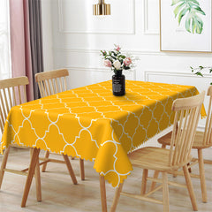 Lofaris Geometric Moroccan Trellis White Yellow Tablecloth
