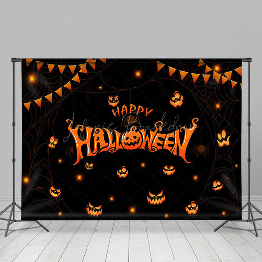 Lofaris Ghost Pumpkins Black Happy Halloween Party Backdrop