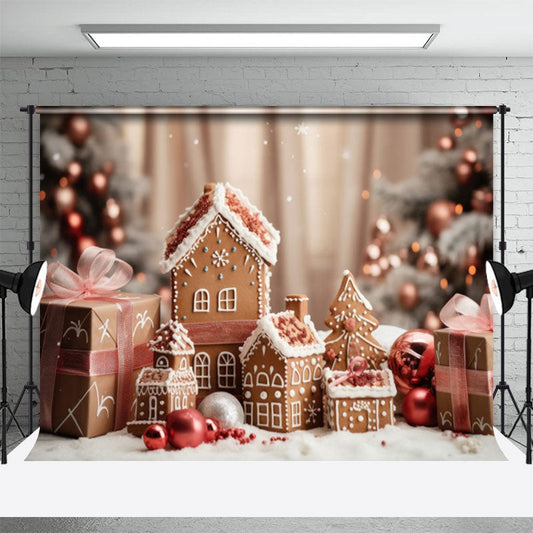 Lofaris Gift Box And Biscuit House Snow Christmas Backdrop