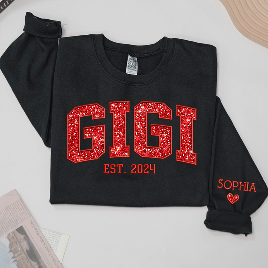 Lofaris Gigi Glitter Red Embroidered Custom Name Sweatshirt