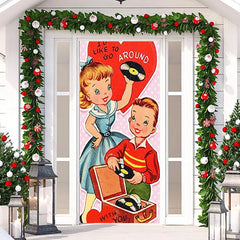 Lofaris Girl And Boy Around Dots Valentines Day Door Cover