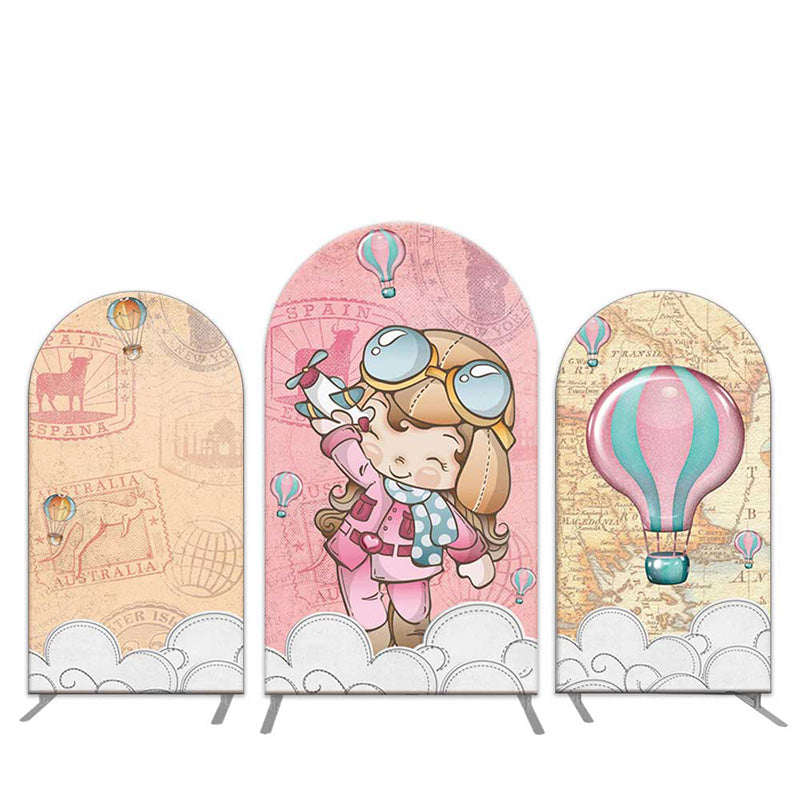 Lofaris Girl Aviator Hot Air Balloon Travel Arch Backdrop Kit