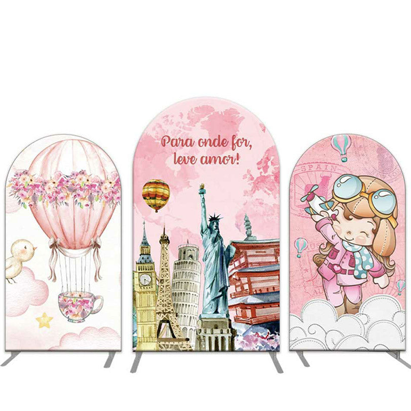 Lofaris Girl Travel Hot Air Balloon Birthday Arch Backdrop Kit