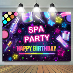 Lofaris Girls Neon Stars Spa Party Happy Birthday Backdrop