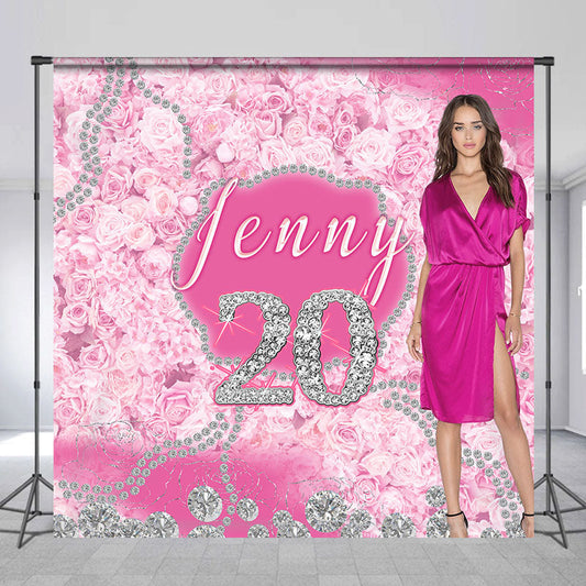 Lofaris Glam Pink Diamonds Custom Photo Birthday Backdrop