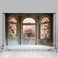 Lofaris Glass Arch Door Pink Floral Photography Backdrop