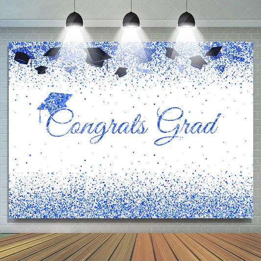 Lofaris Glitter And Navy Blue Congrats Grad Themed Backdrop