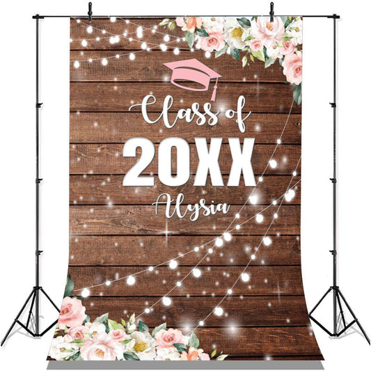 Lofaris Glitter And Pink Floral Class Of 2022 Wooden Backdrop