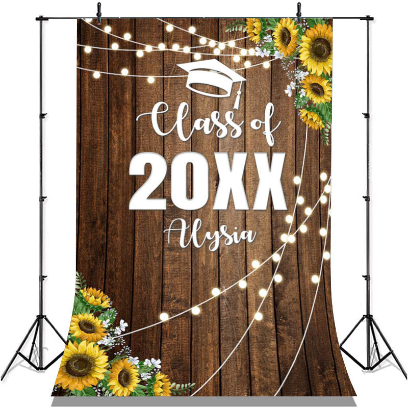 Lofaris Glitter And Sunflowers Class Of 2022 Wooden Backdrop