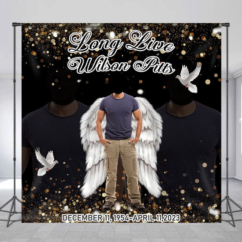 Funural Backdrop Glitter Black Funeral Custom Memorial Photo Backdrop - Lofaris