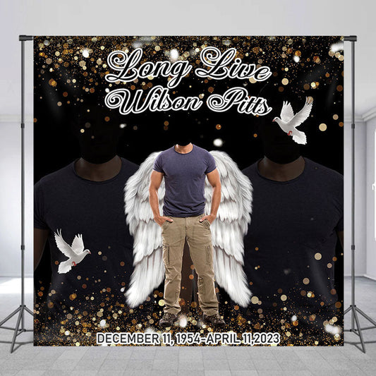 Lofaris Glitter Black Funeral Custom Memorial Photo Backdrop