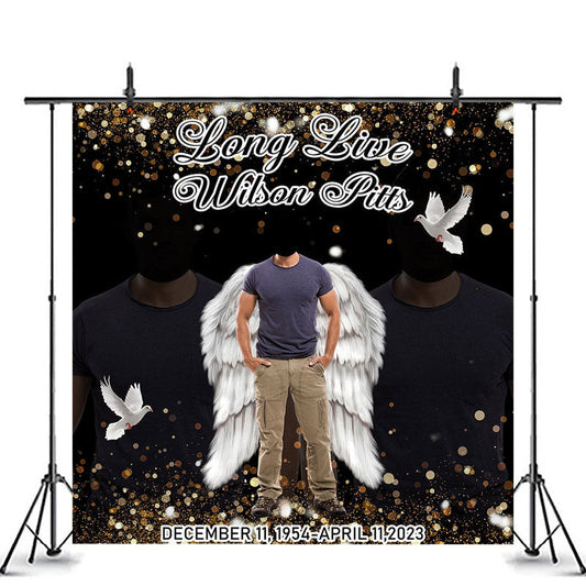 Lofaris Glitter Black Funeral Custom Memorial Photo Backdrop