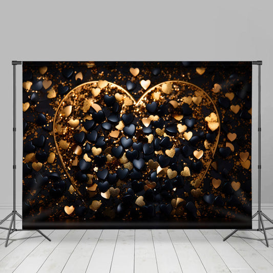 Lofaris Glitter Black Golden Heart Valentines Day Backdrop
