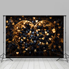 Lofaris Glitter Black Golden Heart Valentines Day Backdrop
