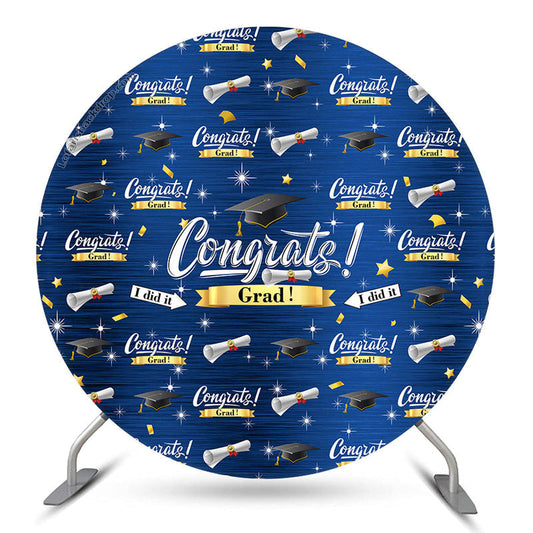 Lofaris Glitter Blue I Did It Congrats Grad Round Backdrop