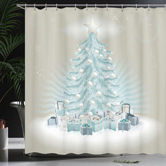 Lofaris Glitter Blue Snowy Tree Christmas Shower Curtain