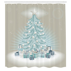 Lofaris Glitter Blue Snowy Tree Christmas Shower Curtain