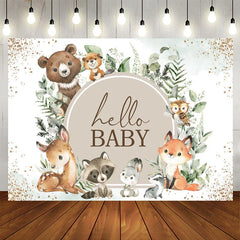 Lofaris Glitter Boho Cute Animals Hello Baby Shower Backdrop
