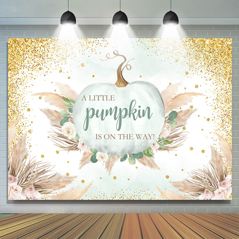 Lofaris Glitter Boho Feather Pumpkin Baby Shower Backdrop