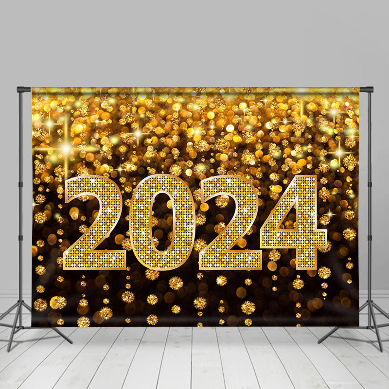 Lofaris Glitter Bokeh Golden Brown Happy 2023 Year Backdrop