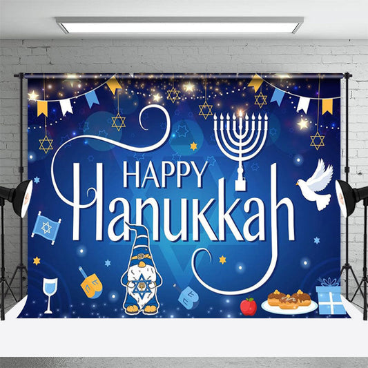 Lofaris Glitter Candle Blue Happy Hanukkah Party Backdrop
