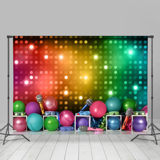 Lofaris Glitter Colorful Neon Mike Balloon Dance Backdrop