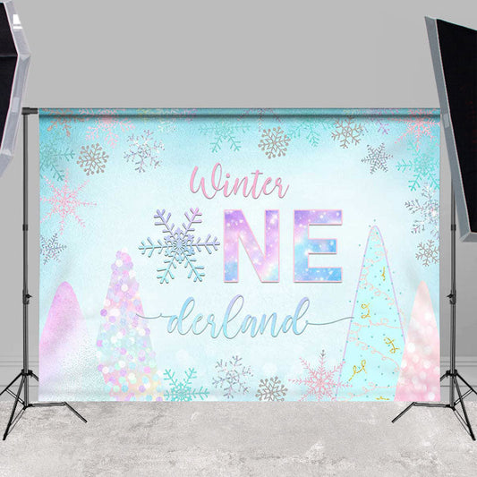 Lofaris Glitter Colorful Winter Snow Theme Birthday Backdrops
